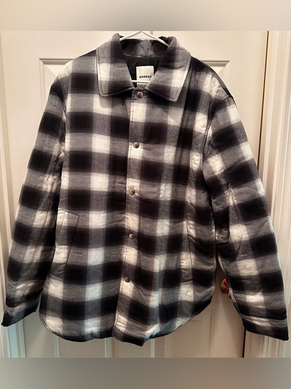 SANDRO Grunge Checkered Cotton  Overshirt Size XXL & Large